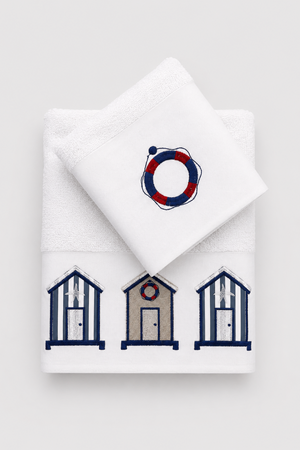bianco/ ricamo blu navy